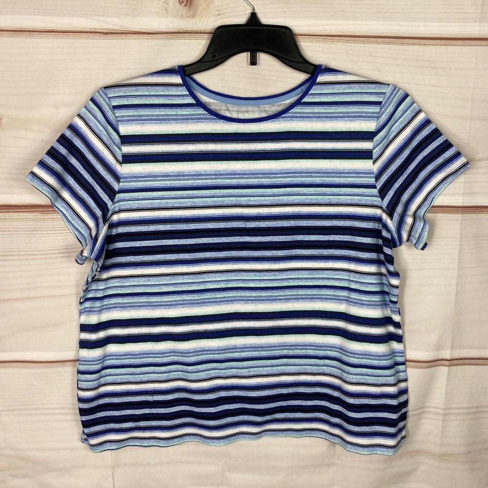 Croft & Barrow Top Women PXXL Blue Stripe Classic T-Shirt Crew Neck Short Sleeve